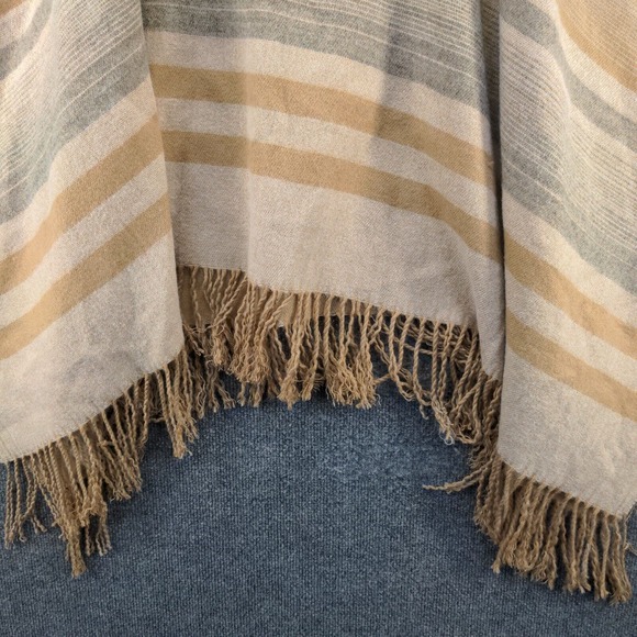 Vince Camuto Women's Turtleneck Poncho Sweater Tan One Size Striped Fringe - Picture 4 of 11